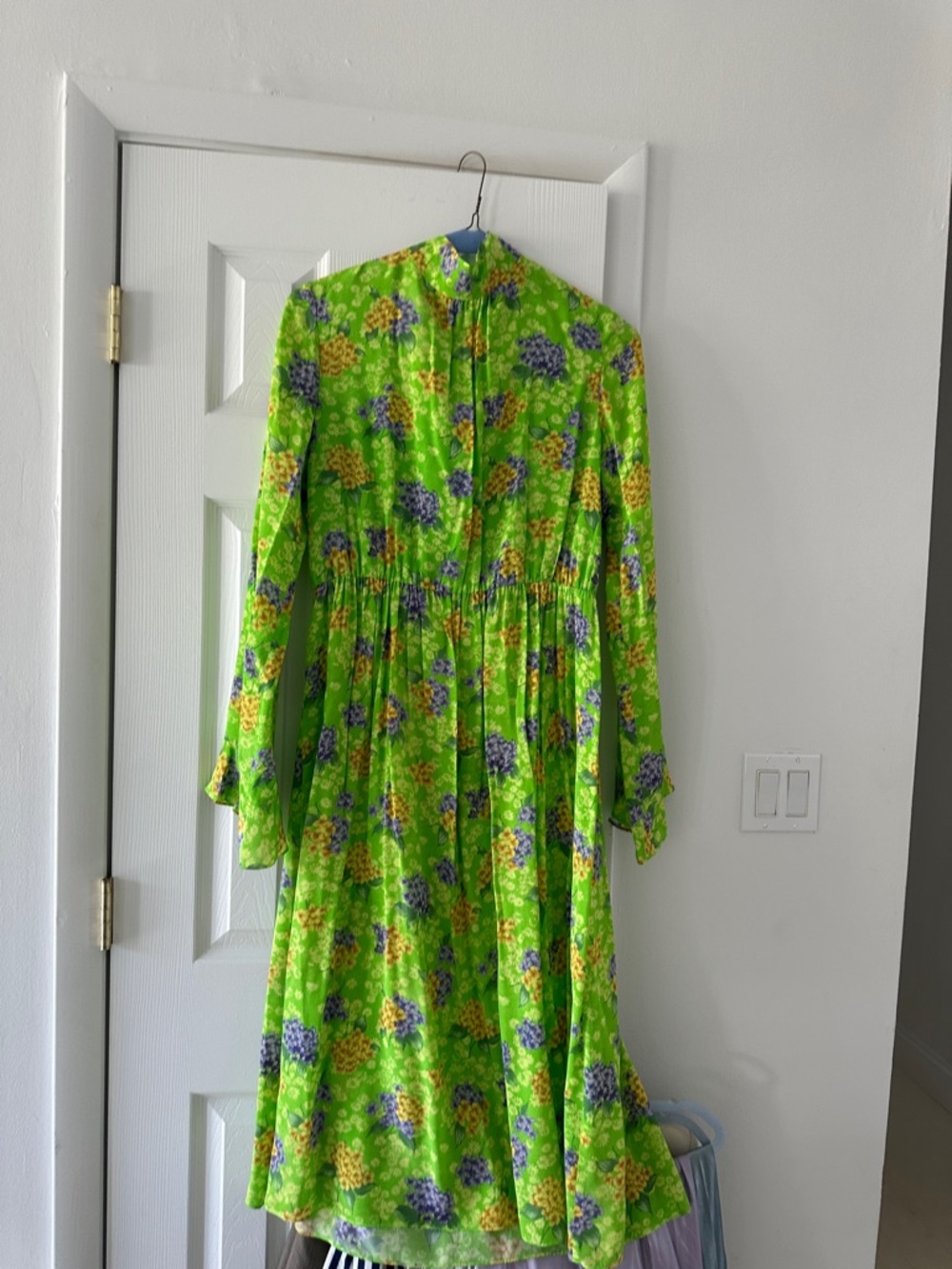 Bright Green Floral Long Sleeve Midi Dress